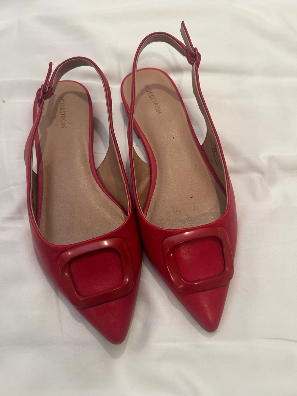 Nordstrom Red Pointed Slingback Flats with Square Toe Accent
